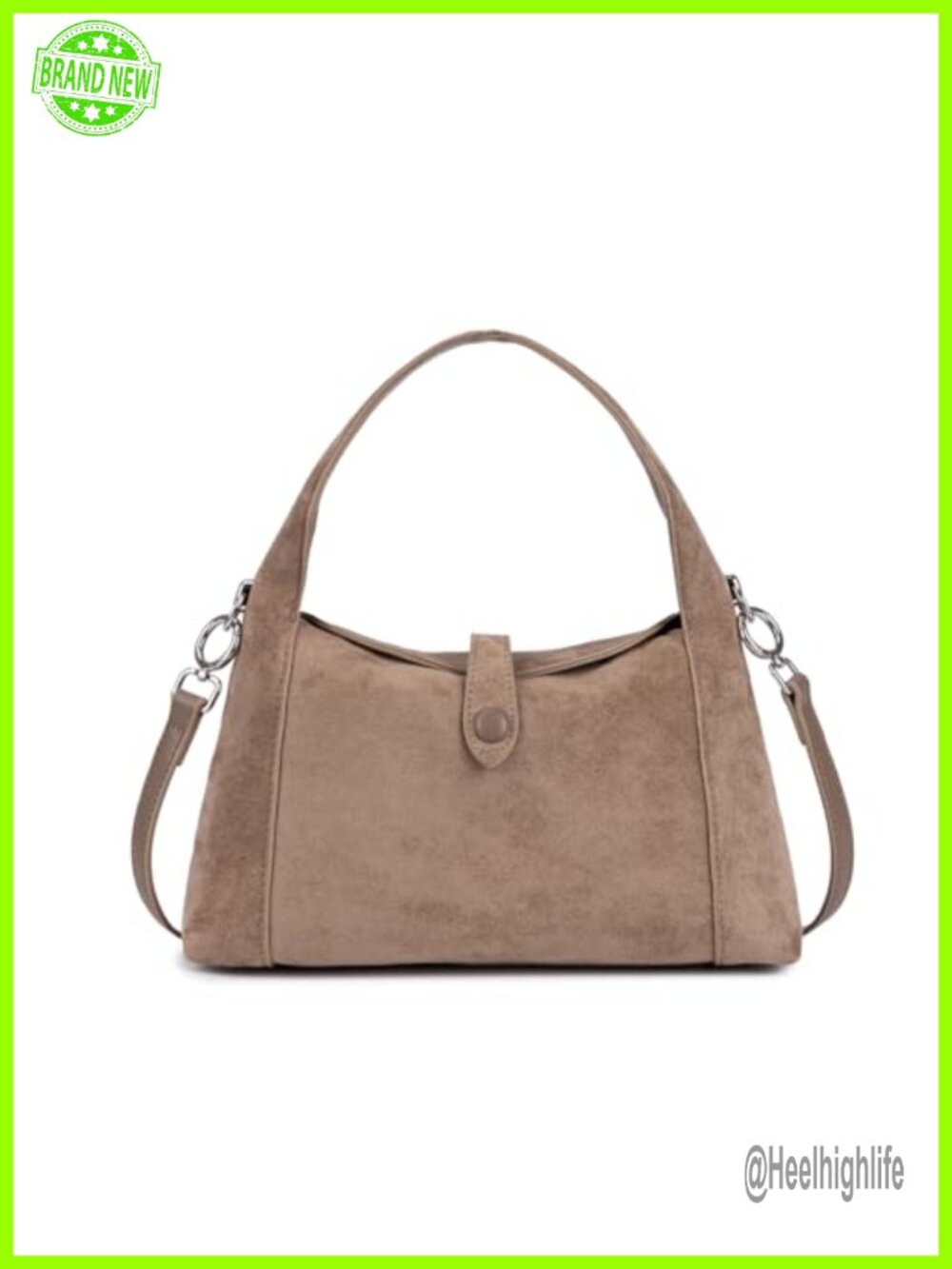 Faux Suede Half-Moon Hobo Shoulder Bag Detachable Crossbody Strap